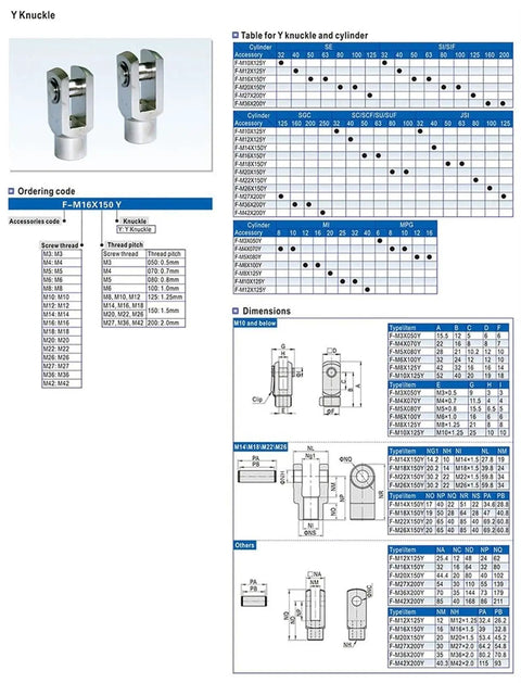Y Joint Pneumatic Cylinder Mounting Knuckle Clevis Adapter M27x2 Female To Male Thread For Air Tools And Pneumatic Systems 1 Piece Heavy Duty Fittings on spec sheet
