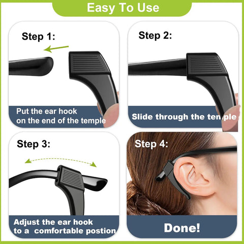 Step-by-step guide for attaching No Slip Eyeglass Ear Grips Hook Set, 20 Pairs Silicone Temple Tips Sleeve Holders on glasses