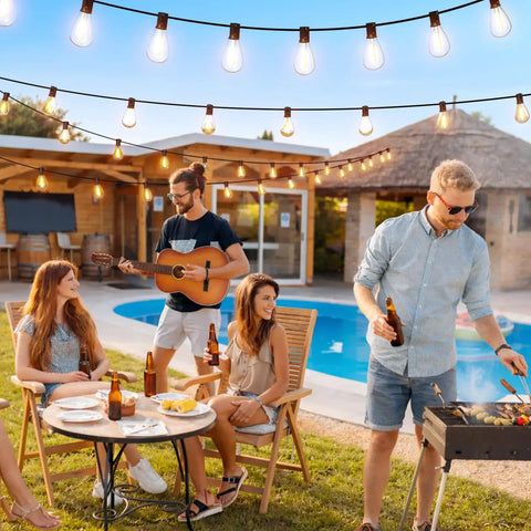 Outdoor gathering under 100 Ft LED Outdoor String Lights With Remote Control, One Continuous S11 Bulb Strand, Shatterproof 35 And 1 Bulbs