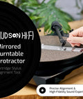 Mirrored Turntable Phonograph Cartridge Alignment Protractor for One Half Inch Cartridges with S Shaped Arm Eliminate Tracking Errors Easy Setup Guide Printed Directly on the Tool LP Vinyl Phono Stylus Alignment Accessory VTA Sold Separately on turntable in use
