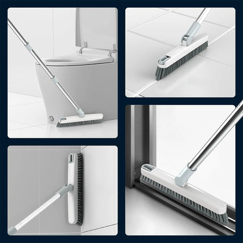 Pro Grade Grout Brush With Long Handle, 180 Degree Swivel Scrub, V-Shape Grout Line Scrubber With Stiff Bristles in use on tiles