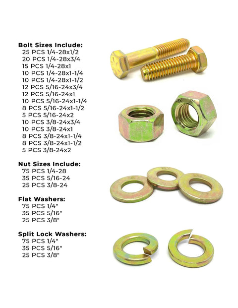 Tough As Nails Grade 8 Fine Thread Hex Cap Screws With Nylon Nylok Lock Nuts And SAE Washers 574 Piece Steel Assortment Kit with assorted bolts and nuts