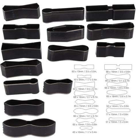 Pro Grade 15 Pcs Leather Cutting Dies Set With Hole Hollow Cutter Tools shown in various shapes and sizes for DIY crafting.