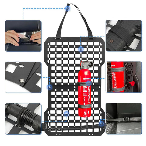 Vehicle MOLLE Panel Back Seat Organizer For Trucks And Boats Mount Rack With Fire Extinguisher Quick Mount Hook And Loop Fasteners