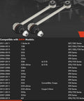 Two BMW Two Pack Rear Sway Bar Links Stabilizer Links with compatibility chart for 1 Series and 3 Series models, including M3