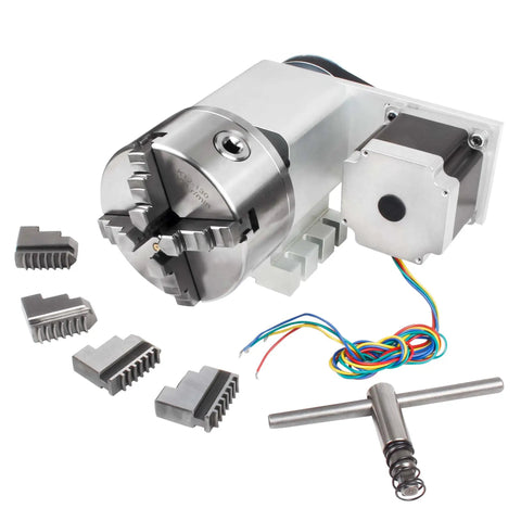 K12 130mm CNC 4th Axis for Router Table Rotary Milling Machine with 30mm through hole, 4 jaw chuck, Nema 34 stepper motor