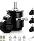 Easy Peasy Height Adjustment Solid As A Rock Heavy Duty Swivel Casters Set Of Four Adjustable Workbench Stem Wheels with ratchet handle.