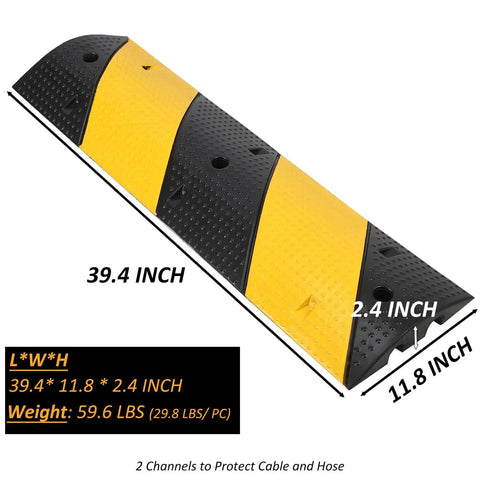 Tough As Nails Heavy Duty Rubber Speed Bumps 3.3 Feet Two Pack, Modular Traffic Hump With Built In Cable Channel Protector, Bolt Down Car Ramps For Driveway Concrete And Parking Lots