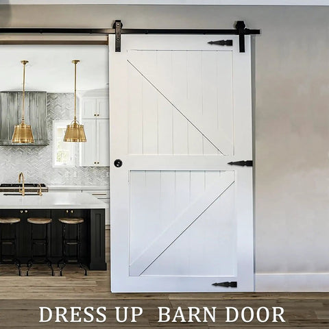Built Tough Heavy Duty Matte Black Barn Door Pull Handle Solid Zinc Alloy Ring Knob on a white barn door in a modern kitchen.