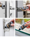 Applying dry graphite powder lubricant for locks and hinges, penetrates quickly to free stiff door latches, garage bearings, sliding doors.