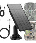 Trail Camera Solar Power Kit with Built In 5000mAh Battery IP66 Waterproof Portable Charger and cables, hunting cams setup