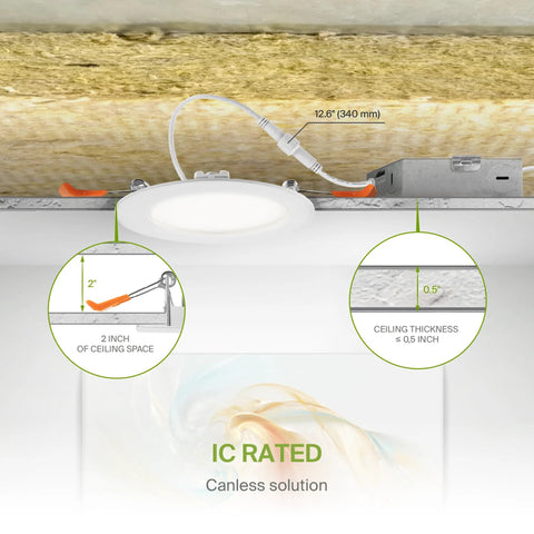4 Pack 12 Inch LED Recessed Canless Wafer Downlights Dimmable 24W Easy Install With 5 Color Temperatures IC Rated detail