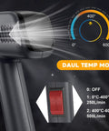 1800W Heat Gun Pro Grade Hot Air Tool With Dual 400 And 600 Degree Settings, Overload Protection, Dual Temp Mode, Black