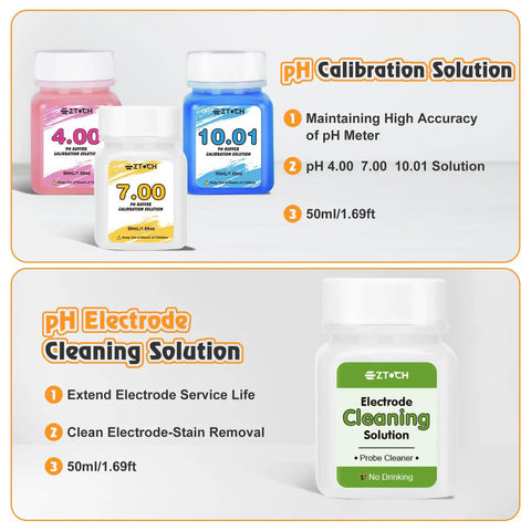 PH Meter Calibration Solution Kit With 4.00, 7.00 And 10.01 Buffers And Electrode Cleaning Solution, 50ml Bottles