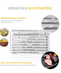 Image of 40 Pack Disposable Aluminum Broiler Pans, 13.38 by 8.81 by 1.06 Inches, showing ribbed bottom surface for grill-like texture.