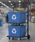 Ultra Heavy Duty Metal Recycling Cart With Butter Smooth Rolling Casters Dual Tier Premium Rust Resistant Steel Bin Stand For No Sweat Home Garbage Sorting Today filled with plastic bottles and cardboard.