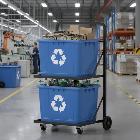 Ultra Heavy Duty Metal Recycling Cart With Butter Smooth Rolling Casters Dual Tier Premium Rust Resistant Steel Bin Stand For No Sweat Home Garbage Sorting Today filled with plastic bottles and cardboard.