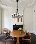 Farmhouse Wagon Wheel Chandelier With 6 Rustic Edison Style Lights Round Pendant Ceiling Light Fixture in dining room