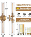 2-Light Gold Wall Sconces, Modern Bathroom Vanity Light with Glass Shades dimensions and specifications.