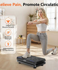 Woman using Vibration Plate Fitness Platform for full body workout in home gym setting for weight loss and muscle activation