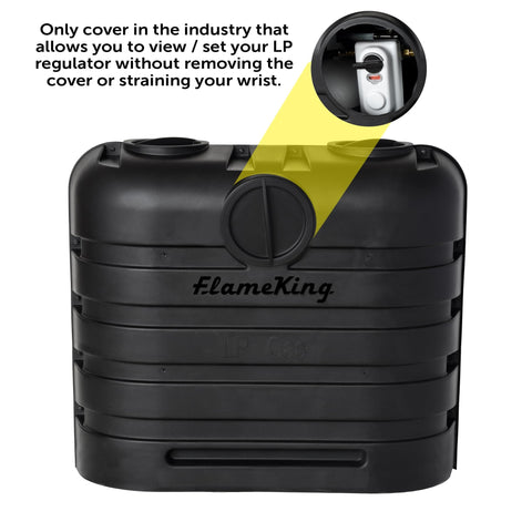 Front view of Dual 30Lb LP Propane Tank Cover For RVs And Travel Trailers Heavy Duty Black Plastic With Side Regulator Access Port