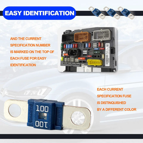 Hella Reliable Heavy Duty Midi Fuses 100 Amp High Current Pack Of 3 showcasing blue 100A fuse with silvery terminals for circuit protection.