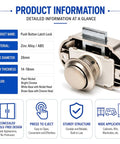Premium Zinc Alloy Push Button Cabinet Latches For Rv Cupboard And Van Storage 5 Pack detailed product information with dimensions and materials.