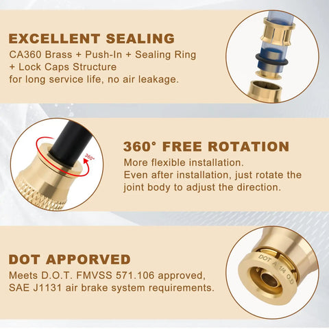 Push To Connect Brass Air Line Fittings Kit 48 Pcs DOT Unions For Air Suspension And Brake Systems Details