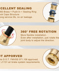 Diagram showing the Beefy 26 Piece Brass DOT Air Line Fittings Straight Union Kit features like sealing, rotation, and DOT approval.