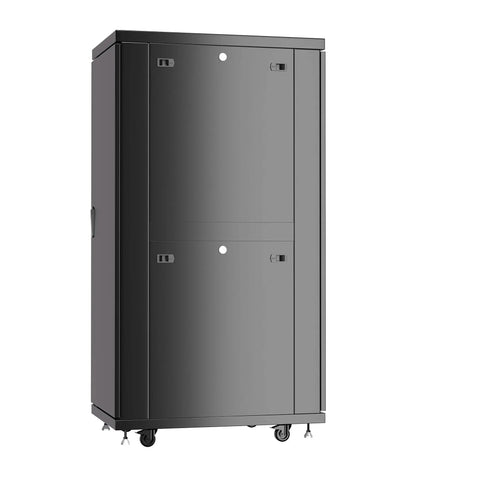 Built Different 37U Server Rack Cabinet 39 Inch Deep Locking Network Enclosure on rolling casters with dual doors.