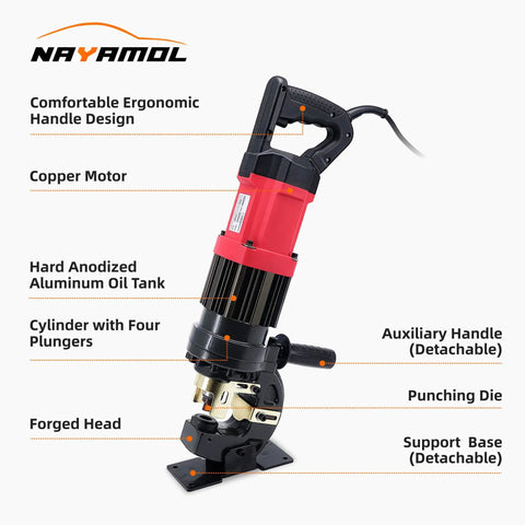 Beefy 22 Ton Electric Hydraulic Hole Puncher With 1400W Copper Motor, ergonomic handle, five die set, metal puncher