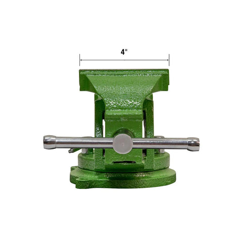 Heavy Hitter 4 Inch Bench Vise With 360 Degree Swivel Base And No Nonsense Clamping Power For Home Shop Woodworking And Auto Builds Built Different With Straight Up Mounting, green cast iron design, top view
