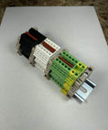 UL Listed AC DIN Rail Terminal Block Kit With Ground Blocks, Jumpers, And End Covers, 20A 600V on white background