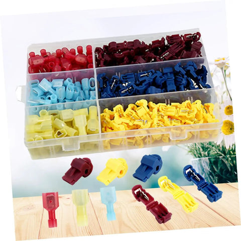 Solid 200 Pc Heat Shrink Wire Crimp Connectors Weather Pack Terminals With Insulated Speaker Box And Auto Wire Tap Kit For Heavy Duty Electrical Work That Is Totally Reliable. Assorted color crimp connectors in a compartment box