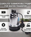 Badass Cordless Submersible Sump Pump With Supercharger 24000mAh Battery Dropping 1003 GPH Of Water Fast For Any Flooding Emergency Zero Cords Needed Huge Backup Pump Straight Up Portable For House Sump Pits US Plug - cordless submersible pump with battery for water transfer.
