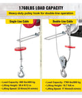 Heavy Duty 800 Kg Electric Chain Hoist Winch With Remote Control For Forklifts Warehouses And Building Sites Plus High Power 1450 Watt Motor showing load capacity and cable options.