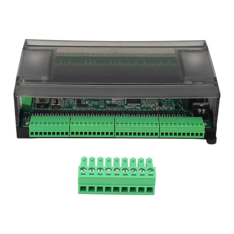 Plug And Play PLC Control Board With 32 Inputs And 24 Outputs For Industrial Automation Rock Solid High Performance Controller 24V Power Supply Supports Text And Touch Screen Interfaces showing connector terminals