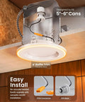Sunco 24 Pack 6 Inch LED Recessed Lighting Retrofit with Night Light, installation detail showing baffle trim and connectors.