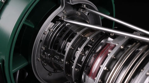 Close-up of internal components of One-Tenth Scale Twin Spool Turbofan Engine Model Kit That Actually Runs With Metal CNC Finish Electric Powered