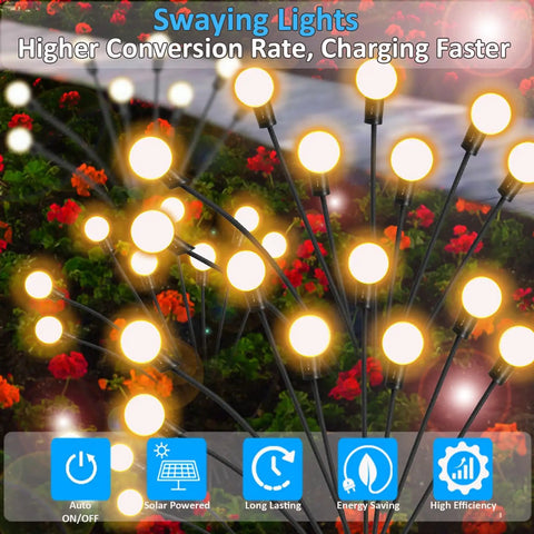 8 Pack Solar Powered Firefly Lights Outdoor Waterproof With Dual Modes Steady Glow And Flashing Swirling Warm White Garden Lights