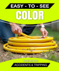 Coiled yellow 75 foot indoor outdoor extension cord on grass, highlighting easy-to-see color for safety.