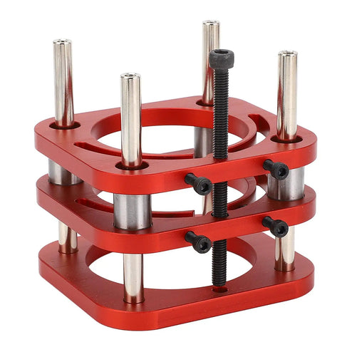 Top Shelf Router Table Lift System With 51mm Stroke, red aluminum lift platform for precise height adjustments.