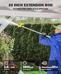 Heavy Duty Airless Paint Sprayer With 1800W Motor And 3800PSI Pressure Zero Hassle Thinning Free Coating Kit With Extension Rod And Wheels For Swift Pro Level Finishing Projects Blue showing a 20-inch extension rod in use.
