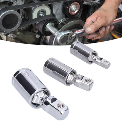 Heavy Duty 3-Piece Universal Joint Socket Adapter Kit For Ratchet Wrenches Made From Heat-Treated Chrome Vanadium Steel With 360 Degree Swivel Action And Impact Proof Design Perfect For Home Garage Auto Repair Jobs on engine belt assembly