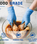 Premium Nitrile Exam Gloves 4 Mil Thick 100 Box Ripstop Power Textured Grip used for marinating chicken in a bowl.