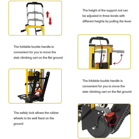120W Powered Electric Stair Climbing Hand Truck Dolly Cart With 24V Lithium Battery, Heavy Duty Stair Climber For Moving Boxes And Gear, Long Lasting Charge Delivers 3-4 Hours Of Runtime And Up To 6,000 Steps, adjustable handle and wheel lock