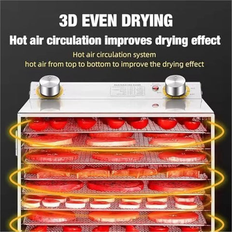 Four Hundred Watt Food Dehydrator With Six Roomy Mesh Trays And Precise Temperature Settings To Dry Beef Jerky Apples And Veggies, showcasing hot air circulation system.