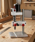 FytStycale Mini Bench Drill Press Heavy Metal Body Rectangular Base With Jt0 Chuck Flat Vise Power Supply Speed Controller in workshop.