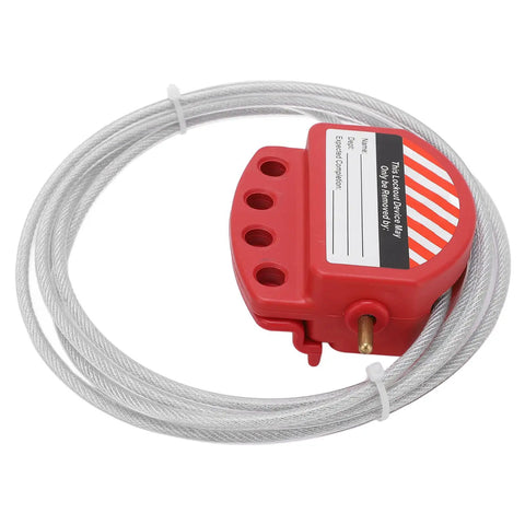 Hella Durable Adjustable Valve Lockout Device With Four Padlock Hasps And Stainless Steel Cable For Multiuser Industrial Lockout Tagout Safety Procedures On The Job In Oil Fields