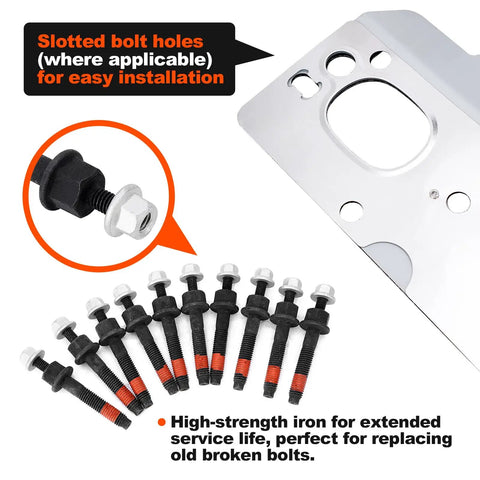 Premium Heavy Duty Exhaust Manifold Gasket Kit With Studs Bolts And Nuts for easy installation with slotted bolt holes.